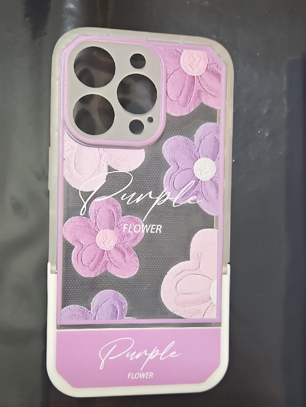 Iphone 13, 14, 15 Pro/Pro Max Purple Flower Phone Case With Stand Out Grip